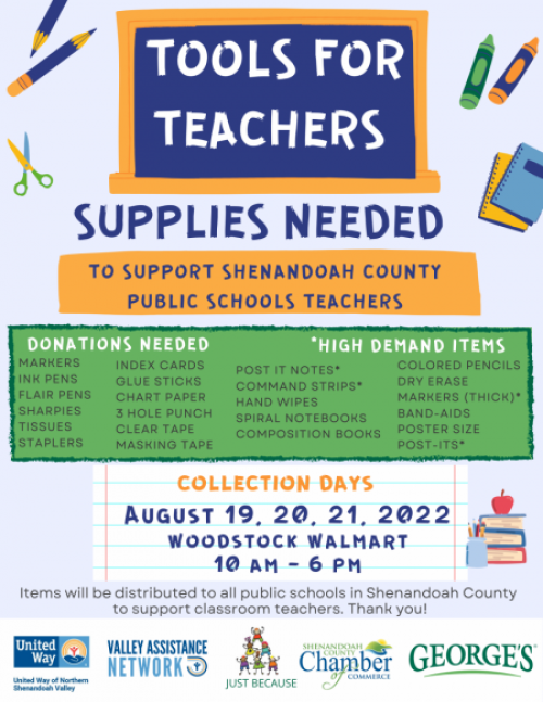 Tools For Teachers Supply Drive United Way of Northern Shenandoah Valley